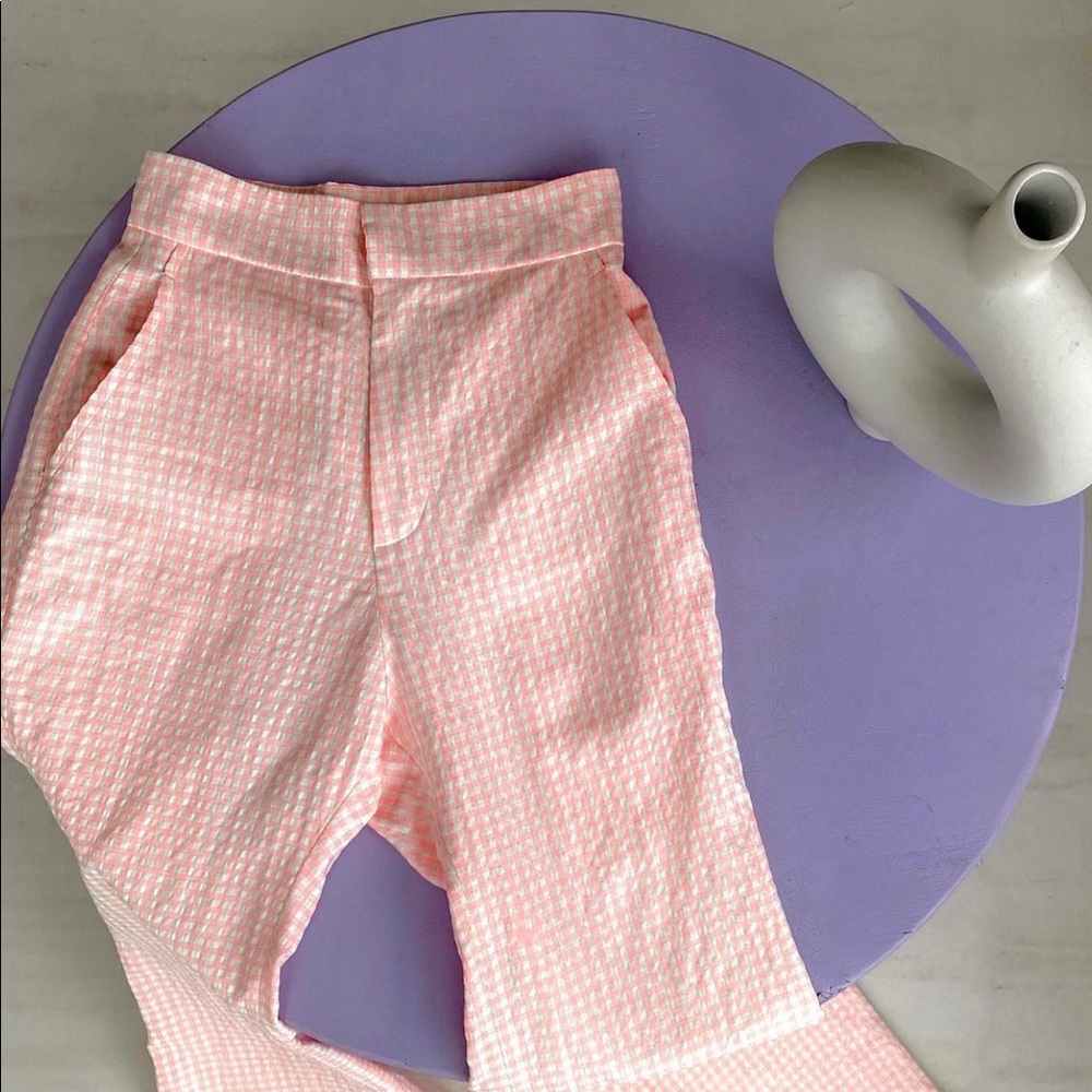 Pink Plaid Flare Pants NWT